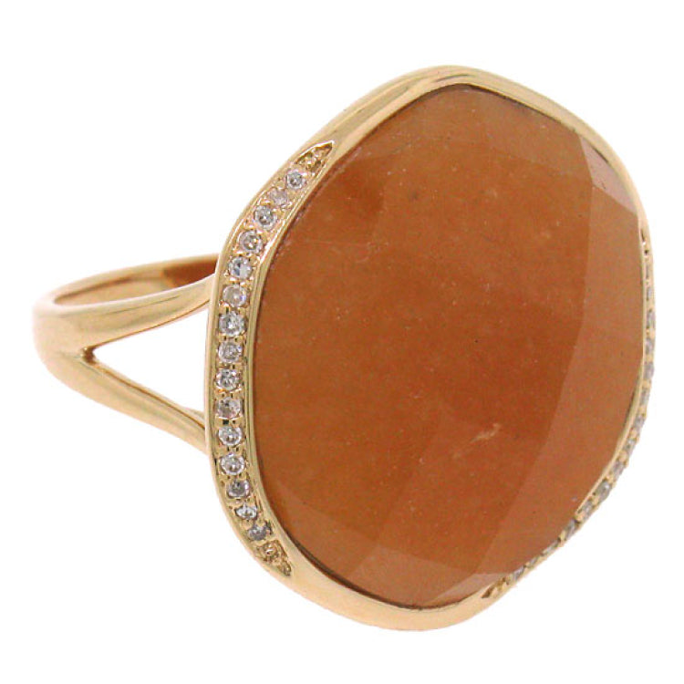 0.11ct Diamond & 22.93ct Peach Aventurine 14k Rose Gold Ring