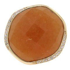 0.11ct Diamond & 22.93ct Peach Aventurine 14k Rose Gold Ring