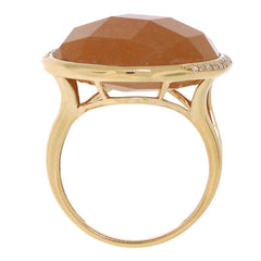 0.11ct Diamond & 22.93ct Peach Aventurine 14k Rose Gold Ring