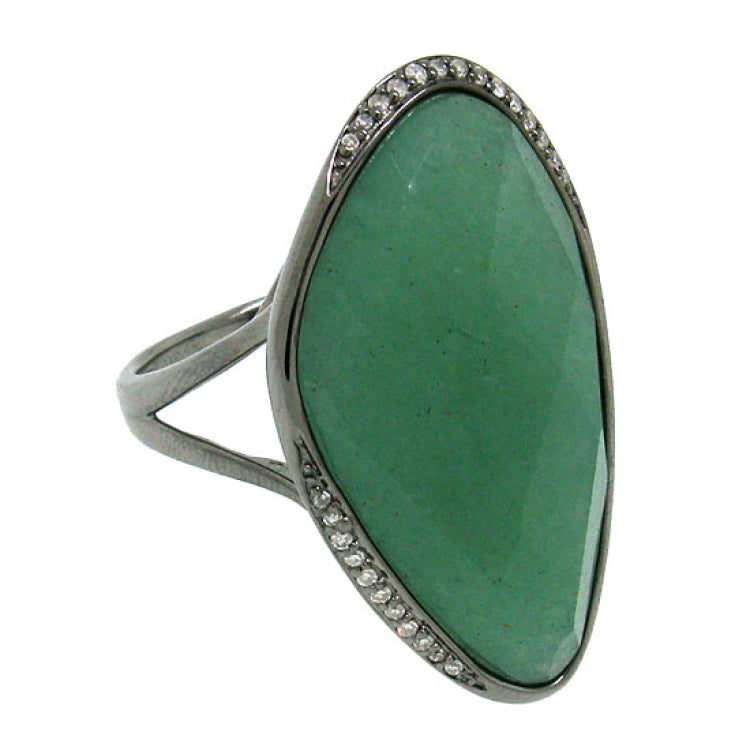 0.10ct Diamond & 19.30ct Aventurine 14k Black Rhodium Ring