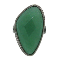 0.10ct Diamond & 19.30ct Aventurine 14k Black Rhodium Ring