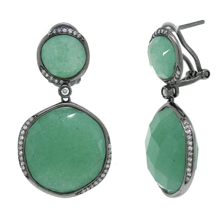 0.29ct Diamond & 34.84ct Aventurine 14k Black Rhodium Earring