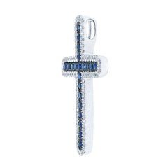 0.33ct Diamond & 0.59ct Blue Sapphire 14k White Gold Cross Necklace