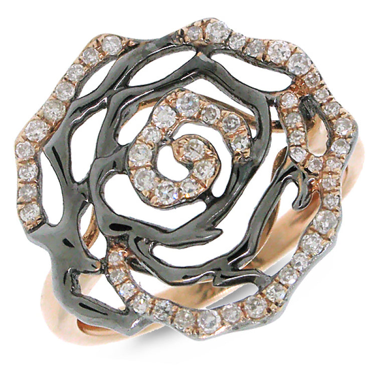 0.29ct 14k Two-tone Black Rhodium Gold Diamond Flower Ring