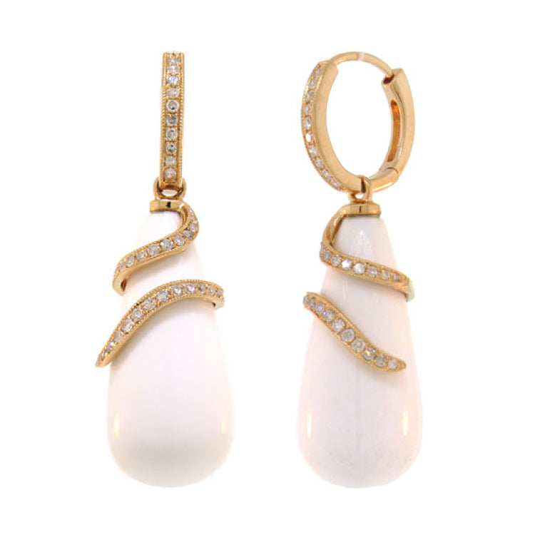 0.36ct Diamond & 36.88ct White Agate 14k Rose Gold Earring