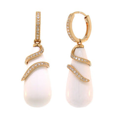 0.36ct Diamond & 36.88ct White Agate 14k Rose Gold Earring