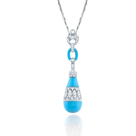 0.45ct 14k White Gold Diamond & Composite Turquiose Pendant