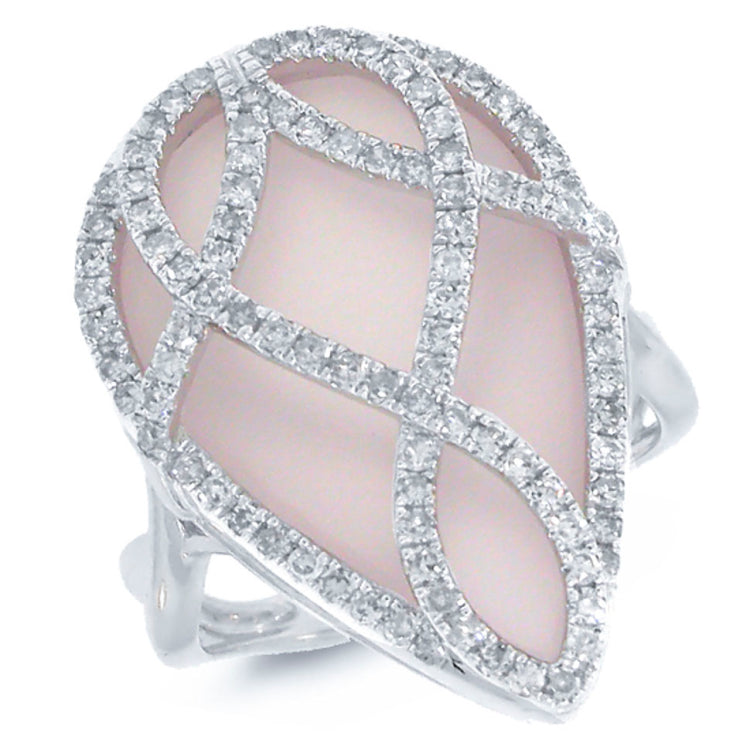 0.60ct Diamond & 11.85ct Rose Quartz 14k White Gold Ring