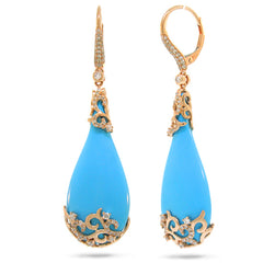 0.67ct Diamond & 37.23ct Composite Turquoise 14k Rose Gold Earring