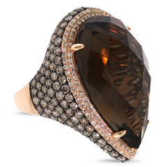 4.18ct White & Champagne Diamond & 27.13ct Smokey Topaz 14k Rose Gold Ring
