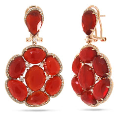 0.84ct Diamond & 28.48ct Red Agate 14k Rose Gold Earring