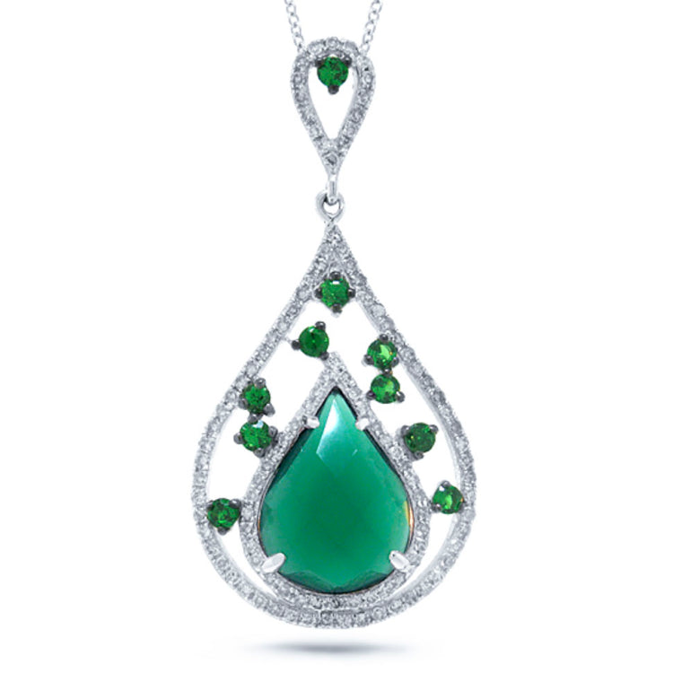 0.34ct Diamond & 2.50ct Green Agate & Green Garnet 14k White Gold Pendant