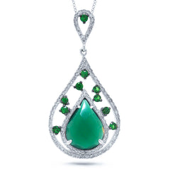 0.34ct Diamond & 2.50ct Green Agate & Green Garnet 14k White Gold Pendant