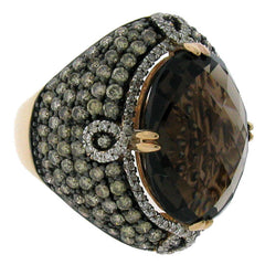 3.25ct White & Champagne Diamond & 11.60ct Smokey Topaz 14k Rose Gold Ring Sz 10