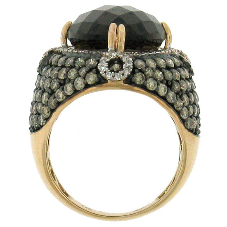 3.25ct White & Champagne Diamond & 11.60ct Smokey Topaz 14k Rose Gold Ring Sz 10