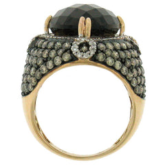 3.25ct White & Champagne Diamond & 11.60ct Smokey Topaz 14k Rose Gold Ring Sz 10
