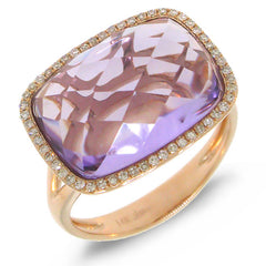 0.17ct Diamond & 8.29ct Amethyst 14k Rose Gold Ring