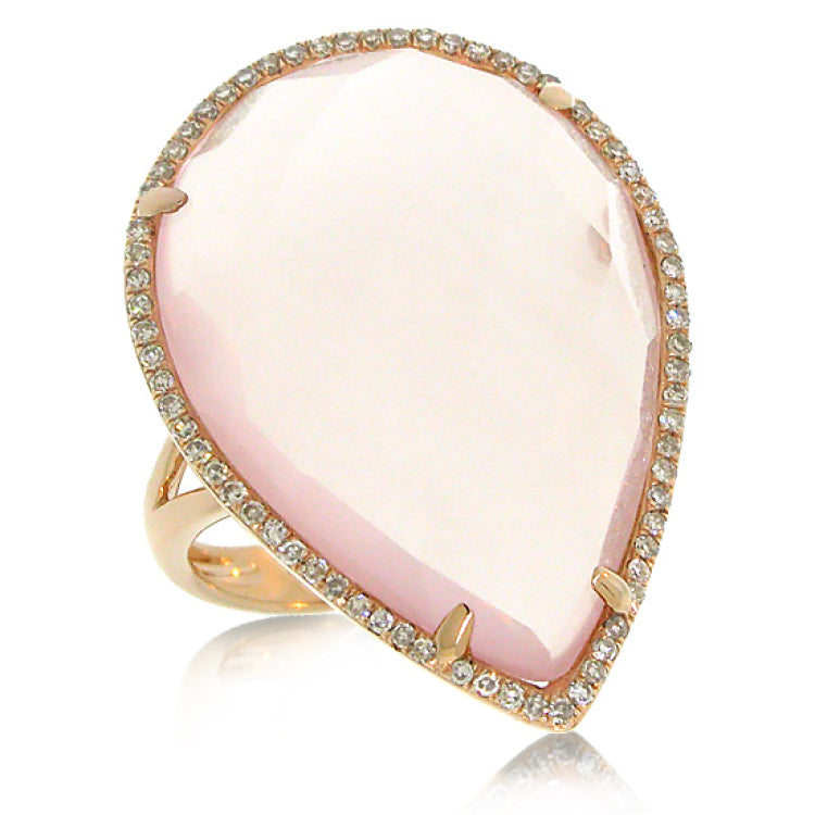 0.22ct Diamond & 17.68ct Rose Quartz 14k Rose Gold Ring