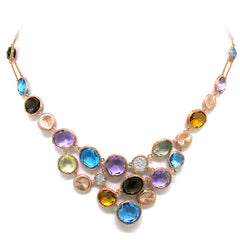 0.17ct Diamond & 38.18ct Multicolor Stone 14k Rose Gold Necklace