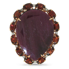 0.12ct Diamond & 29.14ct Flat Rose Cut Ruby & Garnet 18k Rose Gold Ring