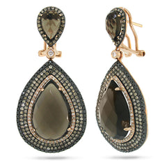 2.17ct White, Champagne & Black Diamond & 21.18ct Smokey Topaz 14k Rose Gold Earring
