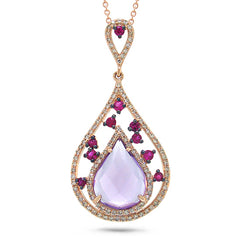 0.34ct Diamond & 2.62ct Amethyst & Pink Sapphire 14k Rose Gold Pendant