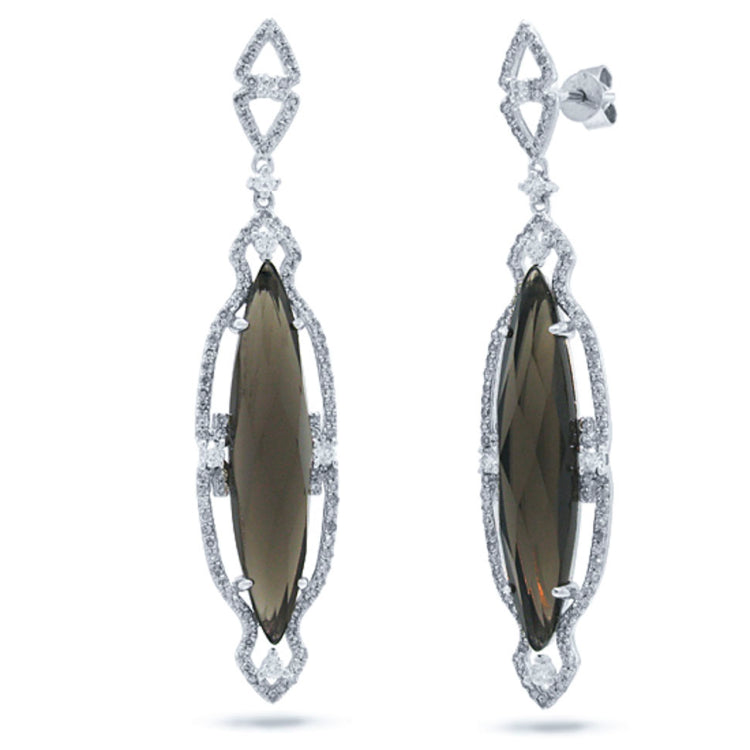0.90ct Diamond & 10.00ct Smokey Topaz 14k White Gold Earring