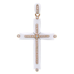 0.28ct 14k Rose Gold Diamond & White Agate Cross Necklace
