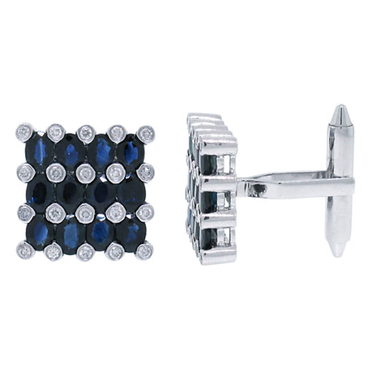 0.36ct Diamond & 5.19ct Diffused Blue Sapphire 14k White Gold Cuff Link