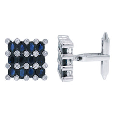 0.36ct Diamond & 5.19ct Diffused Blue Sapphire 14k White Gold Cuff Link