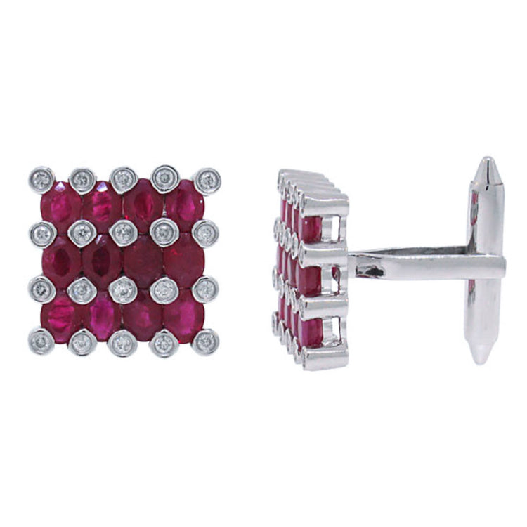 0.36ct Diamond & 4.81ct Ruby 14k White Gold Cuff Links