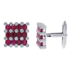 0.36ct Diamond & 4.81ct Ruby 14k White Gold Cuff Links