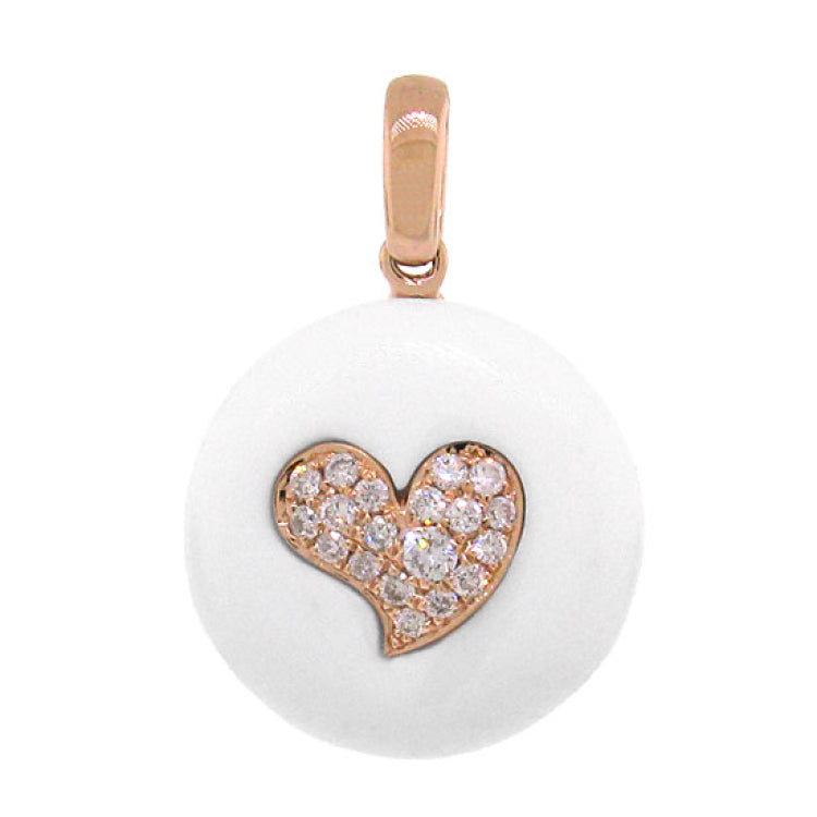0.16ct 14k Rose Gold Diamond & White Agate Heart Necklace
