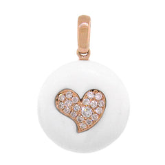 0.16ct 14k Rose Gold Diamond & White Agate Heart Necklace