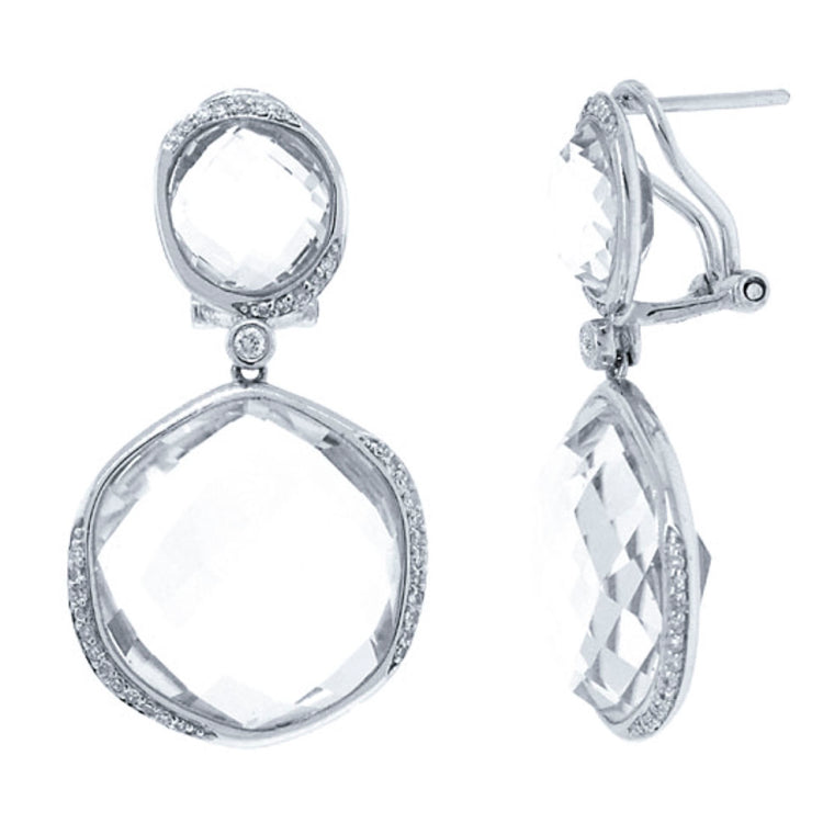 0.29ct Diamond & 35.74ct White Topaz 14k White Gold Earring