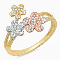 0.22ct 14k Three-tone Gold Diamond Flower Ring
