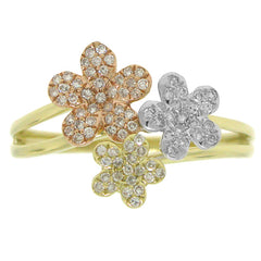 0.22ct 14k Three-tone Gold Diamond Flower Ring