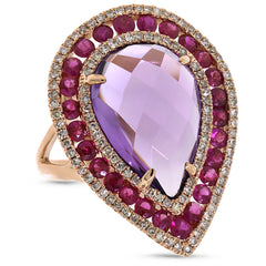 0.60ct Diamond & 8.63ct Amethyst & Pink Sapphire 14k Rose Gold Ring