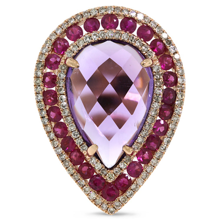0.60ct Diamond & 8.63ct Amethyst & Pink Sapphire 14k Rose Gold Ring