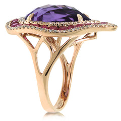 0.60ct Diamond & 8.63ct Amethyst & Pink Sapphire 14k Rose Gold Ring