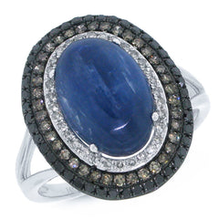 0.60ct White, Champagne & Black Diamond & 4.92ct Kyanite 14k White Gold Ring