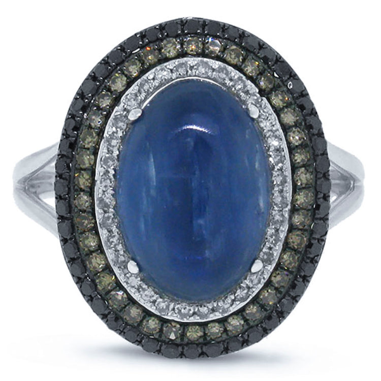 0.60ct White, Champagne & Black Diamond & 4.92ct Kyanite 14k White Gold Ring