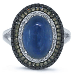 0.60ct White, Champagne & Black Diamond & 4.92ct Kyanite 14k White Gold Ring