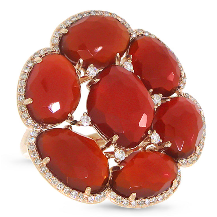 0.39ct Diamond & 17.20ct Red Agate 14k Rose Gold Ring