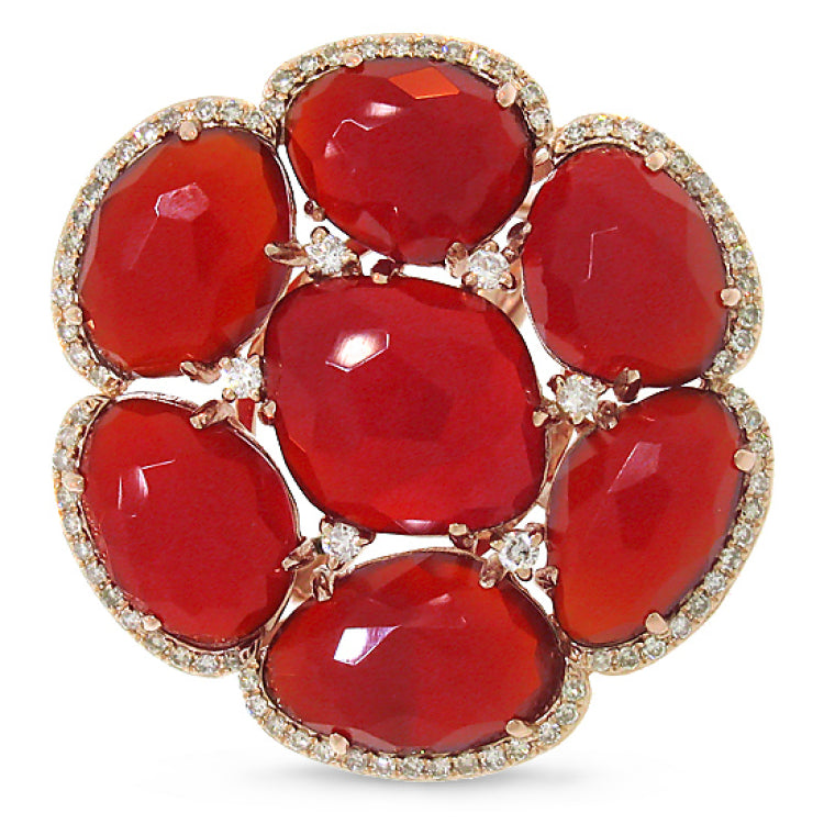 0.39ct Diamond & 17.20ct Red Agate 14k Rose Gold Ring