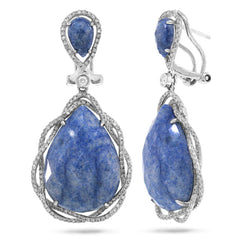 0.93ct Diamond & 27.25ct Blue Aventurine 14k White Gold Earring