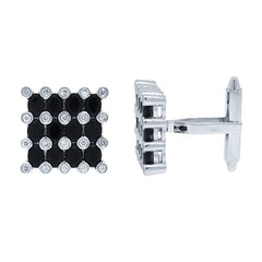 0.36ct Diamond & 3.30ct Black Agate 14k White Gold Cuff Link