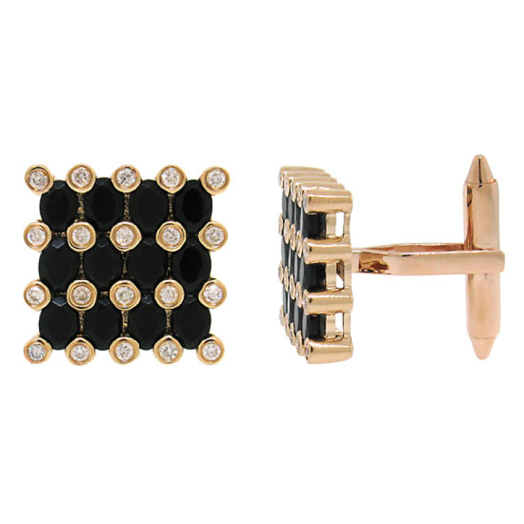 0.36ct Diamond & 3.30ct Black Agate 14k Rose Gold Cuff Link