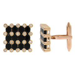 0.36ct Diamond & 3.30ct Black Agate 14k Rose Gold Cuff Link