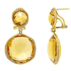 0.29ct Diamond & 33.36ct Citrine 14k Yellow Gold Earring